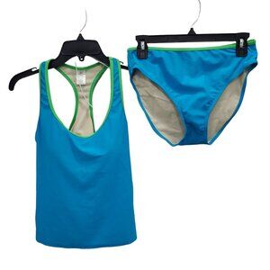 Beach Rays Women's Aqua Lime Trim Swim Tank + Bottoms Matching Bikini Set Size L